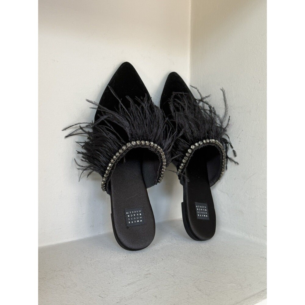 WHITE HOUSE BLACK MARKET “Blaire Feather Slides”-SIZE 8-BRAND NEW! Retails $130